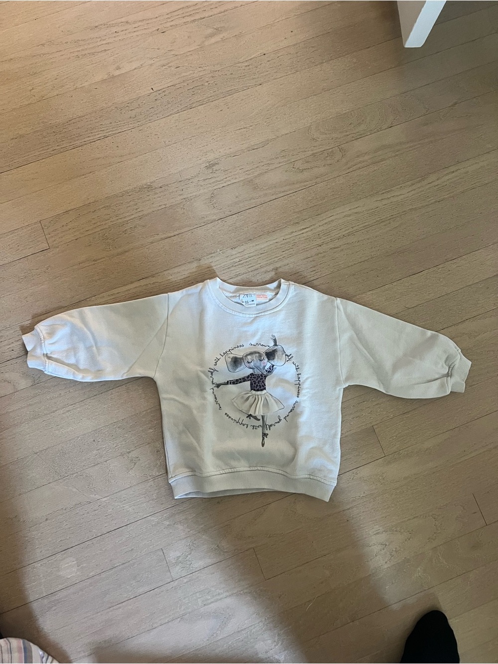 Zara Cream Crewneck Sweater with Ballerina Graphic